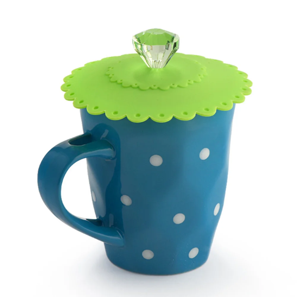 

6Pcs 10.5CM Dust-Proof Cup Lids Silicone Mug Cover Transparent Diamond With Flower Pattern Cup Lids Drink Lids (Random Color)
