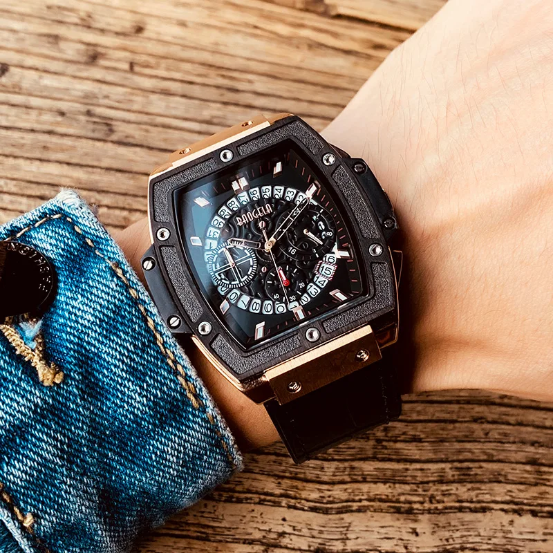 

Luxury Watches Top Brand Men Wristwatch Clock Leather Band Square Quartz Watch Multifunctional Sport Relogio Masculino for Man