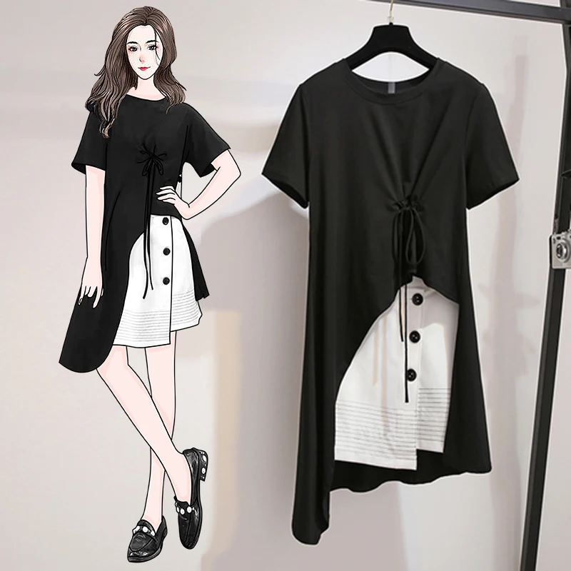 

Large women's 2021 summer new fat sister mm sub Top Skirt Suit