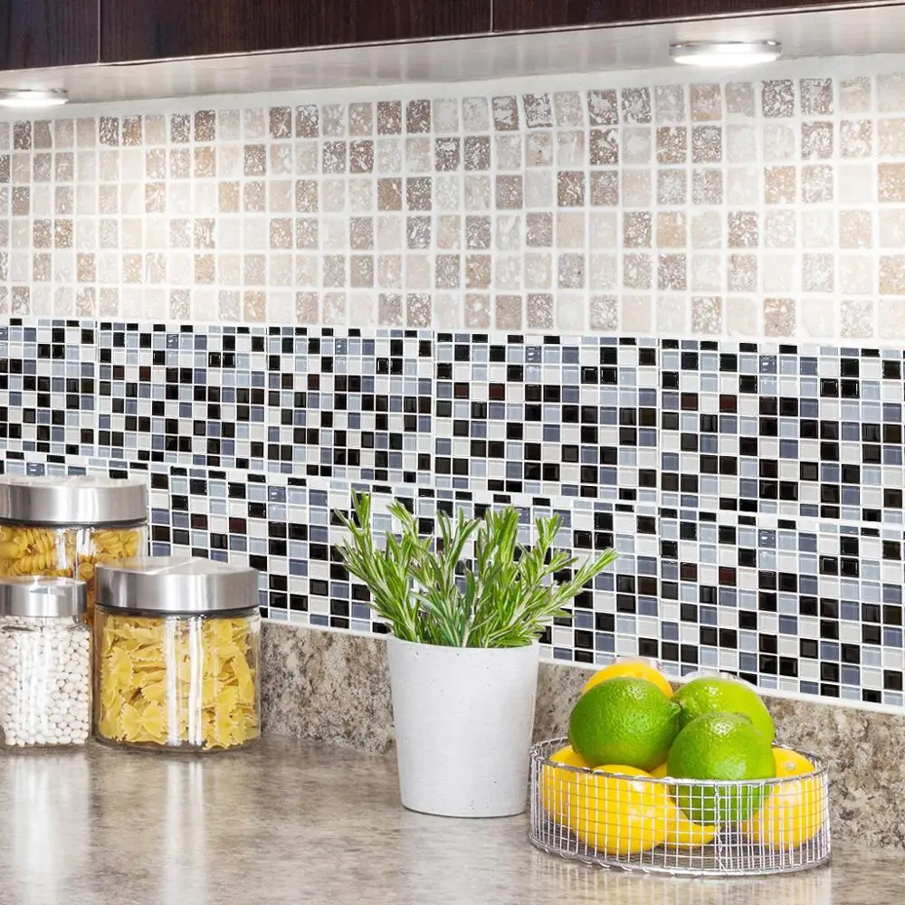 

6pcs 3D Stereo Self Adhesive Mosaic Tile Sticker Kitchen Backsplash Bathroom Wall Tile Stickers Decor Waterproof Oil PVC Tiles