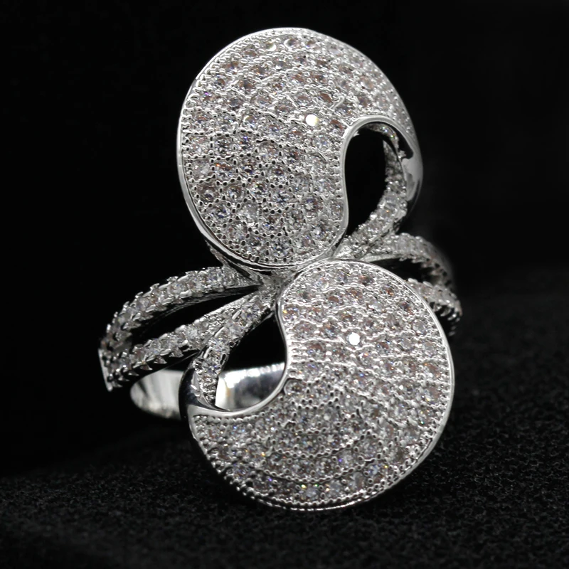 Женское медное кольцо с блестящим кубическим цирконием класса ААА родиевым