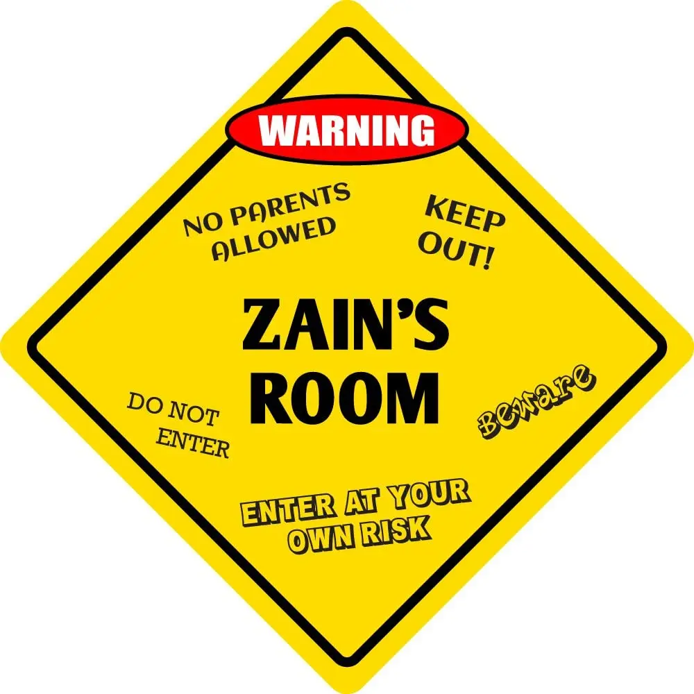 

StickerPirate Zain's Room Funny Kids Room Door Warning Danger Metal Novelty Sign Aluminum