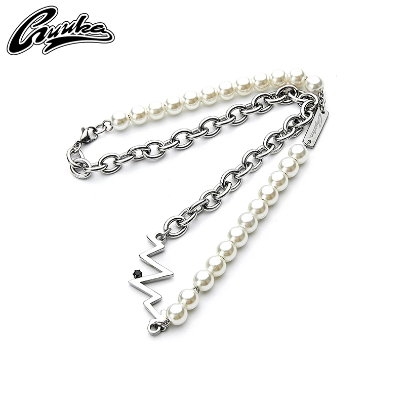 

GUUKA Tide Pearl Necklace Liu Yuli Road repairs the same niche couple ins cold wind hip-hop heartbeat necklace