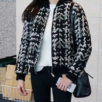 2021 autumn winter women coat jacket fashion casual checkerboard woollen cloth short thick coat cotton padded jacket