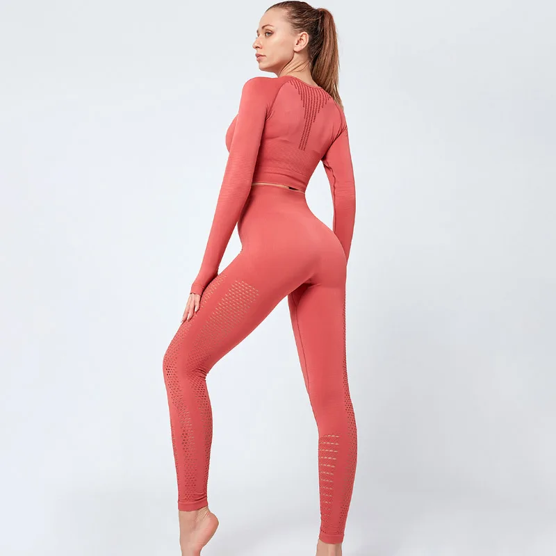 

Vital Women Sport Suit Fitness Set Gym Workout Clothes Long Sleeve Fitness Crop Top + High Waist Energy Seamless Leggings