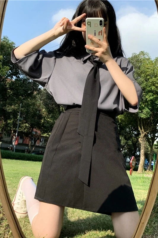 Японский колледж jk униформа из двух частей Женская универсальная рубашка с