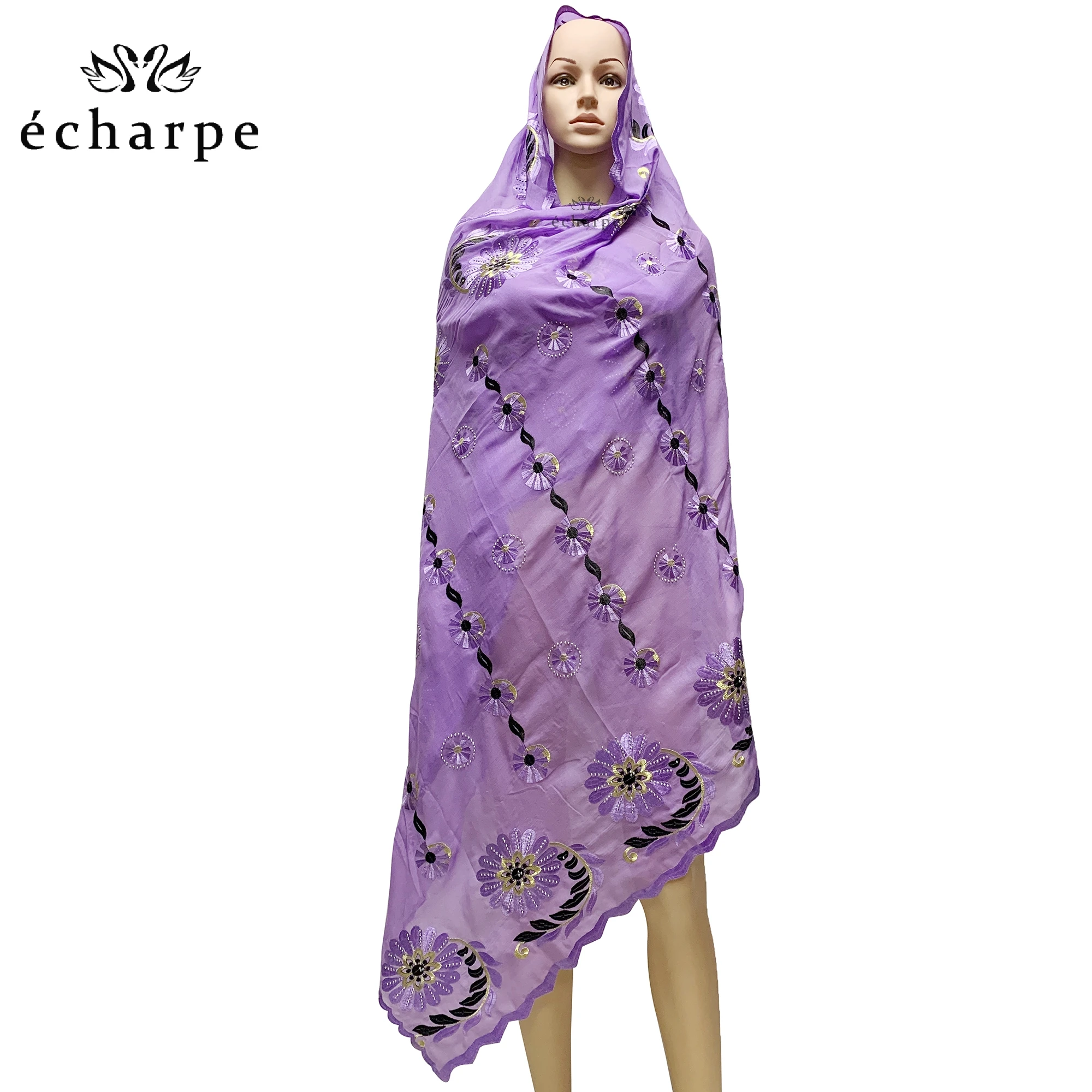 Free Shipping 2021 New African Cotton Hijab Scarf For Muslim Women African Dubai Islam Headscarf Embroidery Shawls  ED511