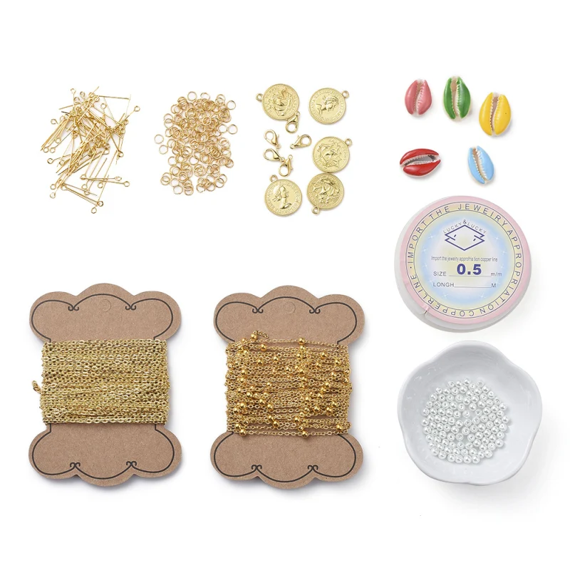 

DIY Necklace Making with Undrilled Enamel Cowrie Shell Beads Glass Pearl Beads Tibetan Style Pendants Cable Chains Jump Rings