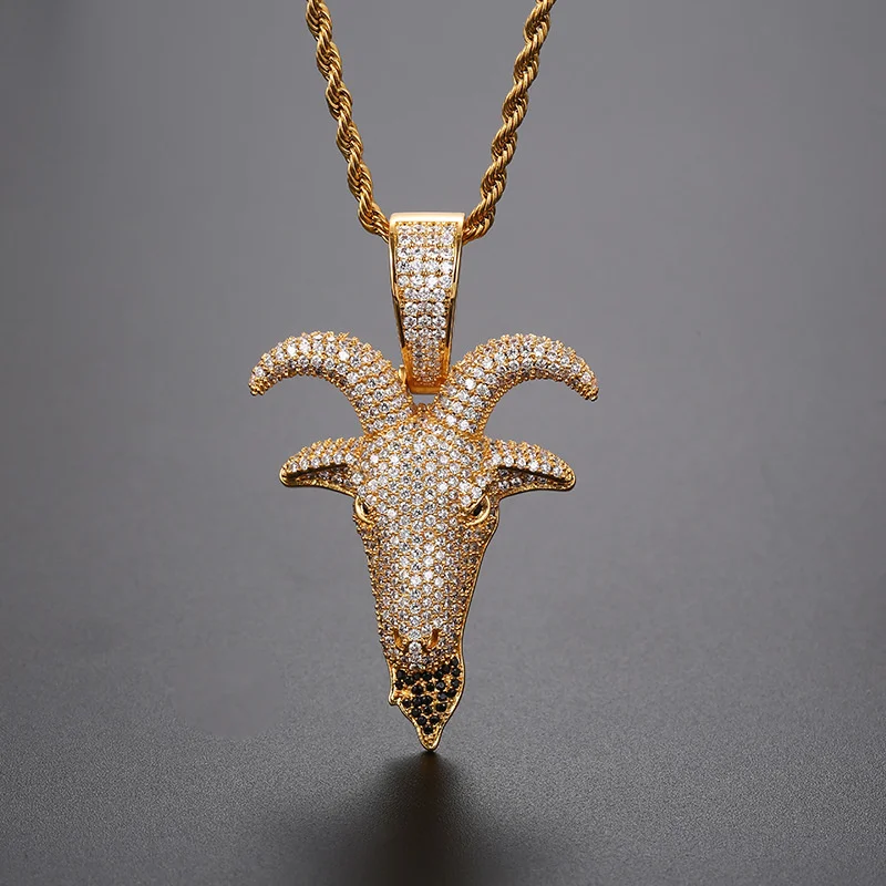 

New hip hop Pendant with zircon goat head trendy personality Necklace