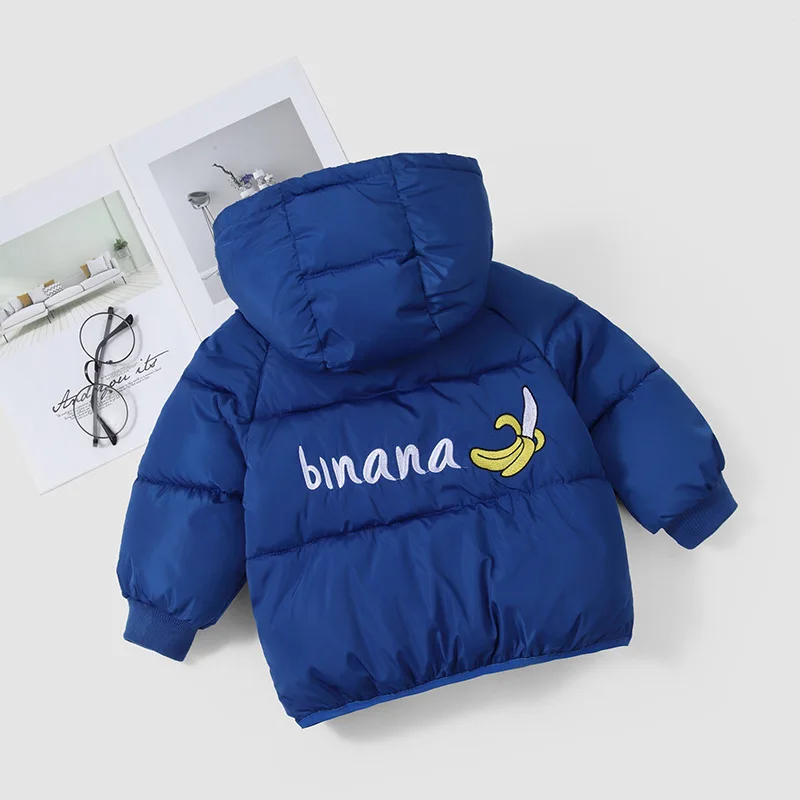 Пуховая куртка для мальчиков и девочек теплая парка с капюшоном принтом детская