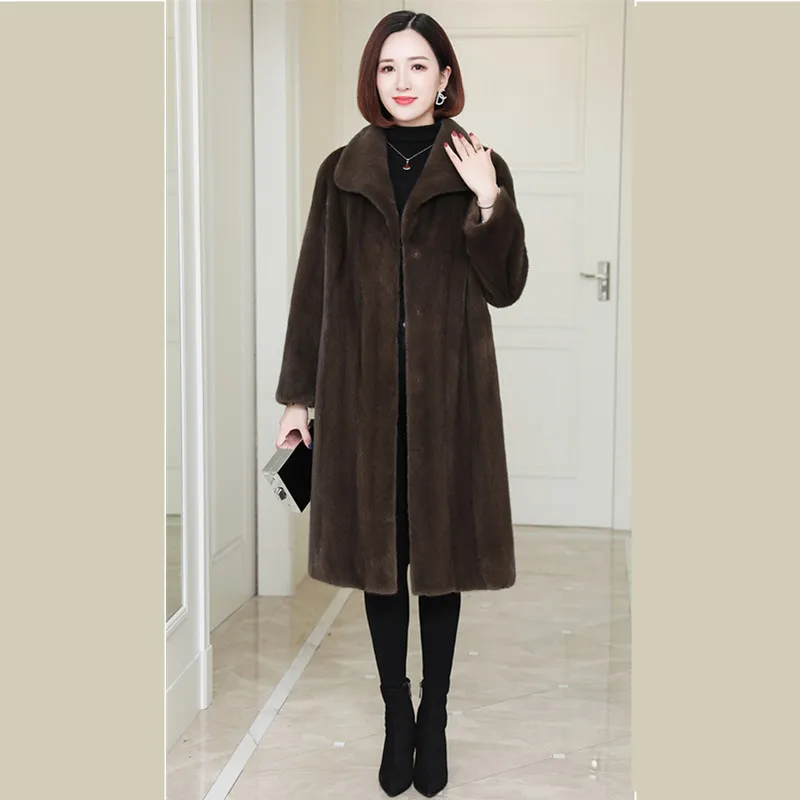 Женское пальто из норки повседневное искусственного меха с отворотом и
