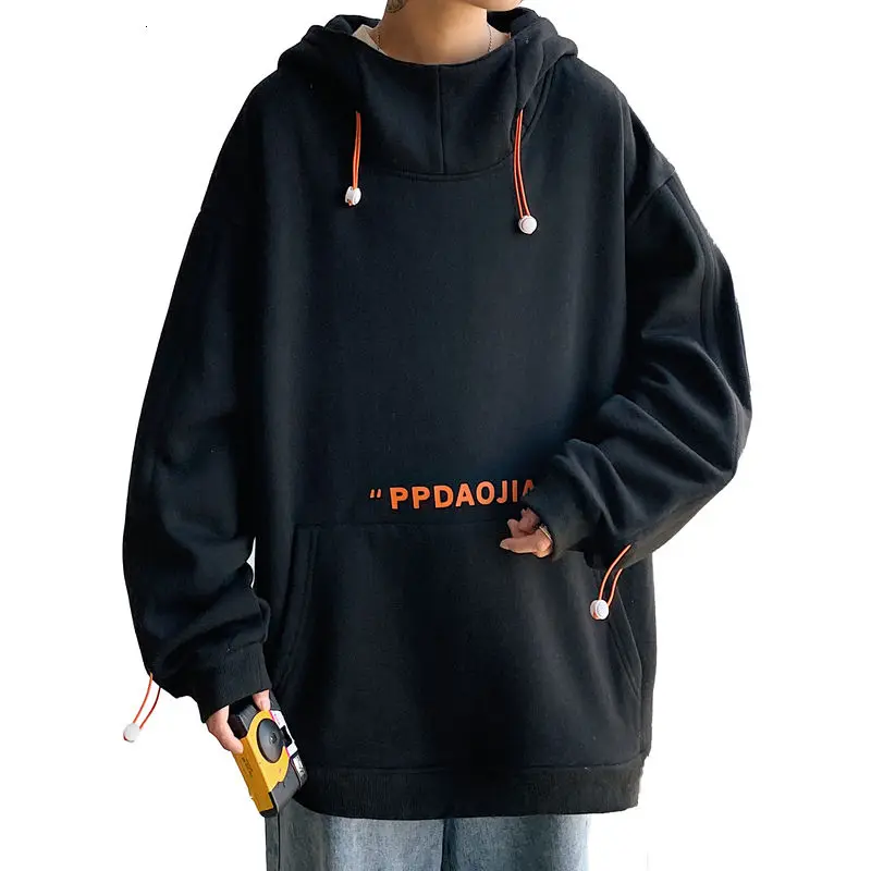 

Winter Sweatshirts Men's Loose Letter Printed Hooded Plus Velvet Warm Tops Hip-hop Pocket Casual Cotton Pullover Men's Clothes