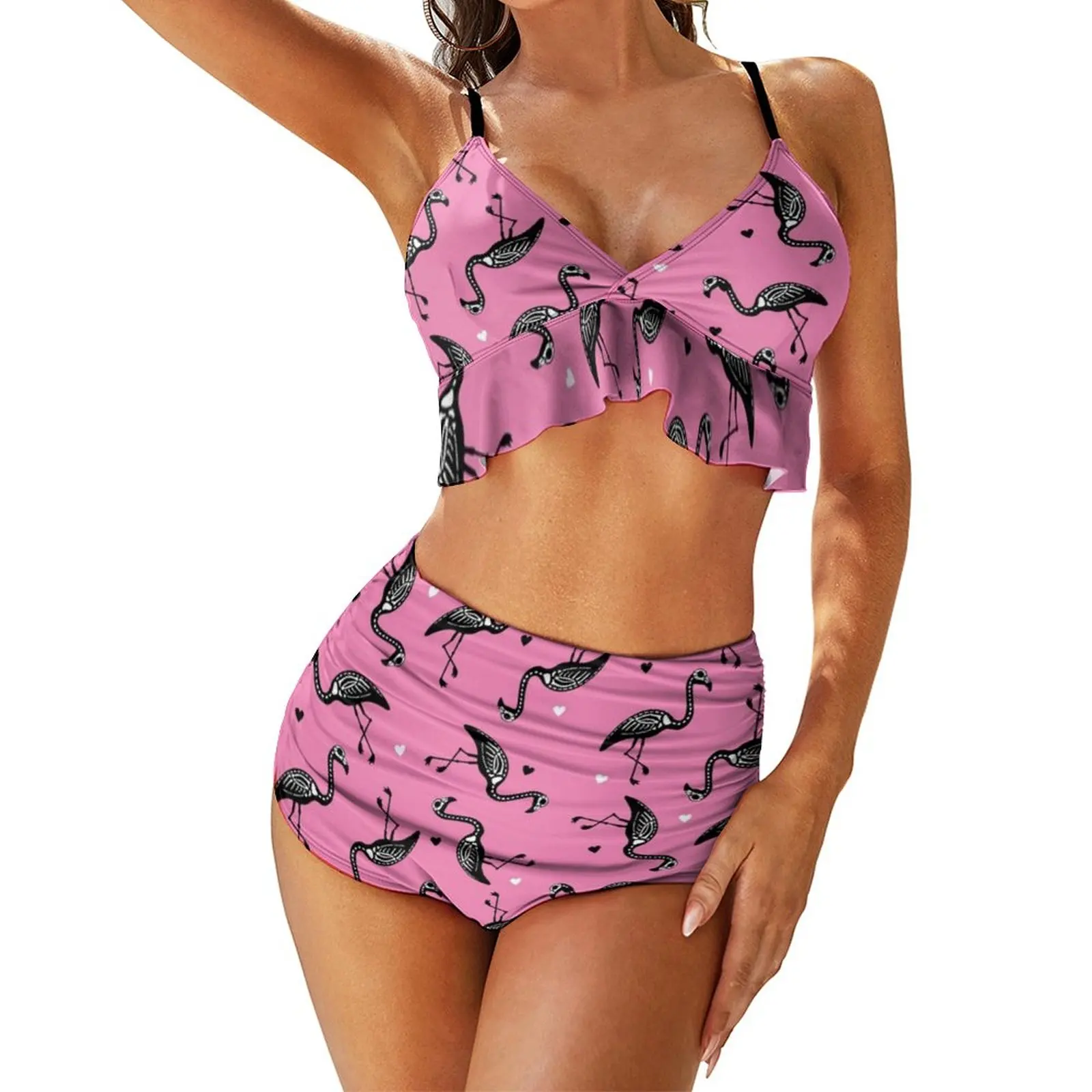 

Skeleton Bikini Swimsuit V Shape High Quality Modern Swimwear Rave 2 Piece Big Chest Bathing Suit