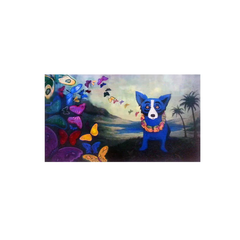 

100% Handmade Animal Paintings Blue Dog Modern Decorative Canvas Painting Home Wall Arts and Crafts A 6