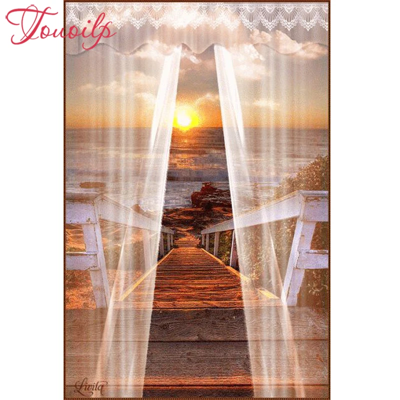 TOUOILP камни в форме ромба/круглый дрель 5D DIY алмазная живопись окна закат 3D Вышивка