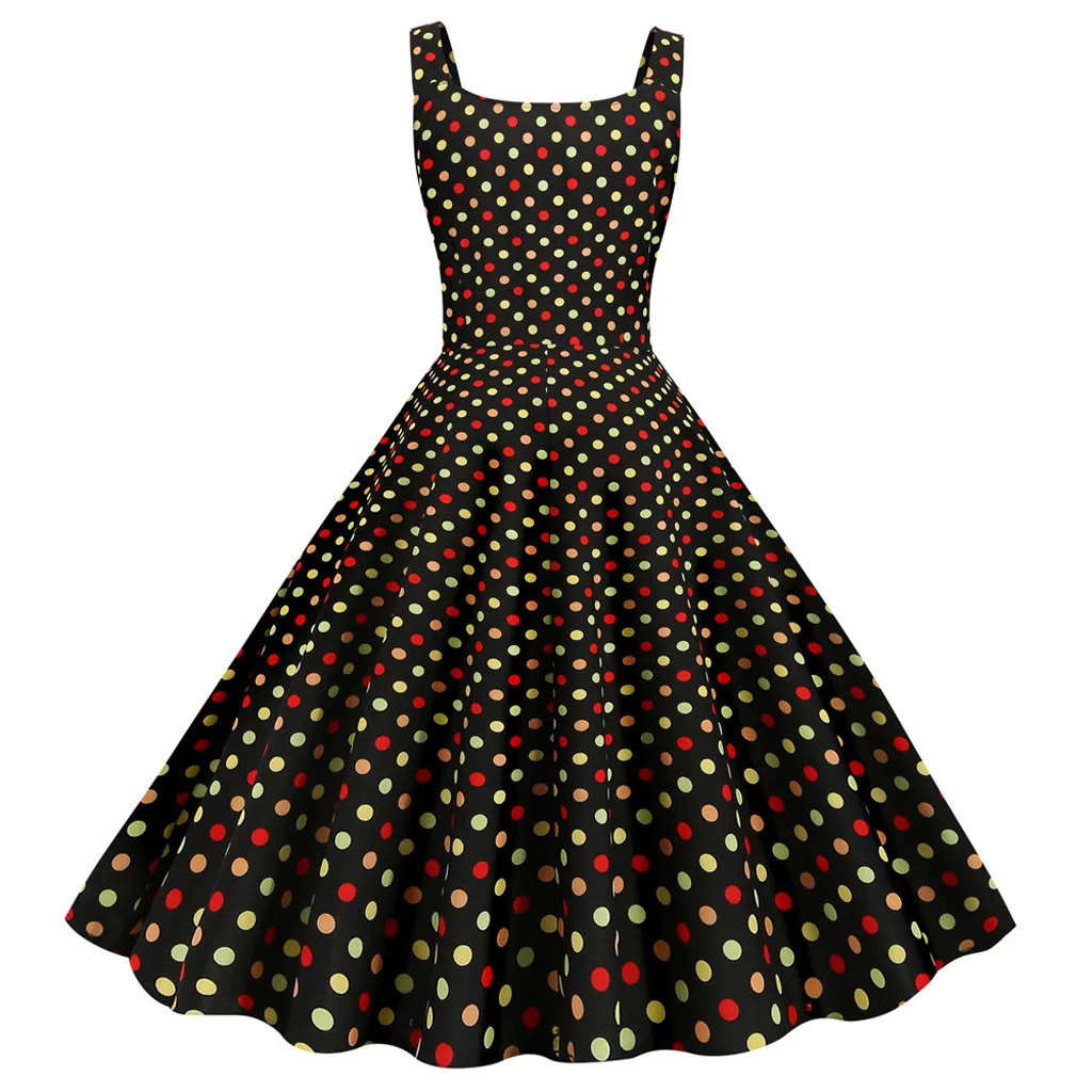 Женские платья Vintage Dot без рукавов Ropa Mujer колен платье A Line Вадим Лето Vestidos De Fiesta Plus