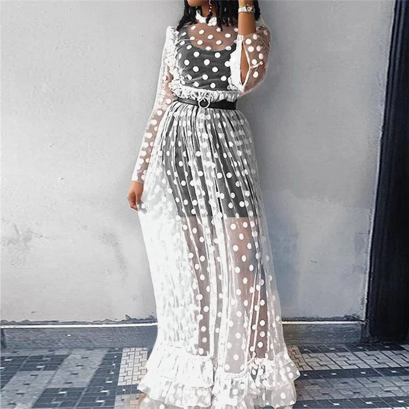 Женское сексуальное черное прозрачное Сетчатое Полупрозрачное платье макси из