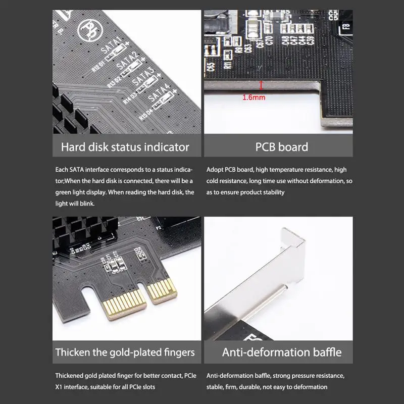 

PCI-E To SATA Expansion Card Internal Adapter Converter 4 Port 5.0 Gbps SATA 3.0 Expansion Card Support Hot Plug Heat Exchange