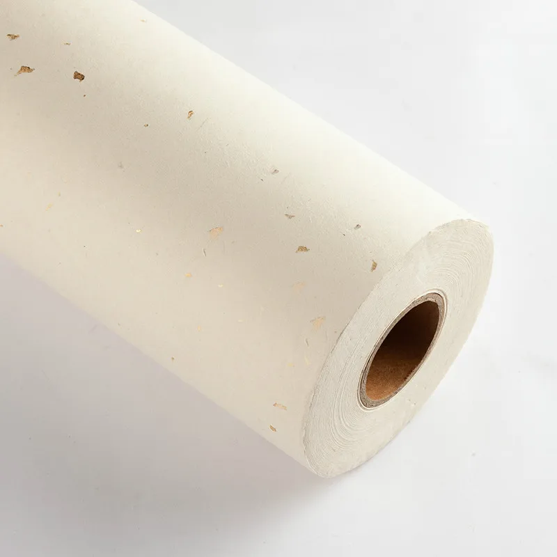 Chinese Rice Paper 100m Half-Ripe Gold Foil Fiber Xuan Paper Chinese Roll Painting Calligraphy Rice Paper with Plant Fiber