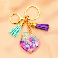 1pcs heart shape sequins acrylic keyring with tassel cute glitter car keychains female bag charm pendant couple gifts