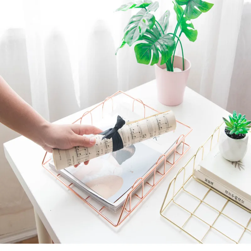 Золотой металлический поднос для файлов настольный аксессуар подставка