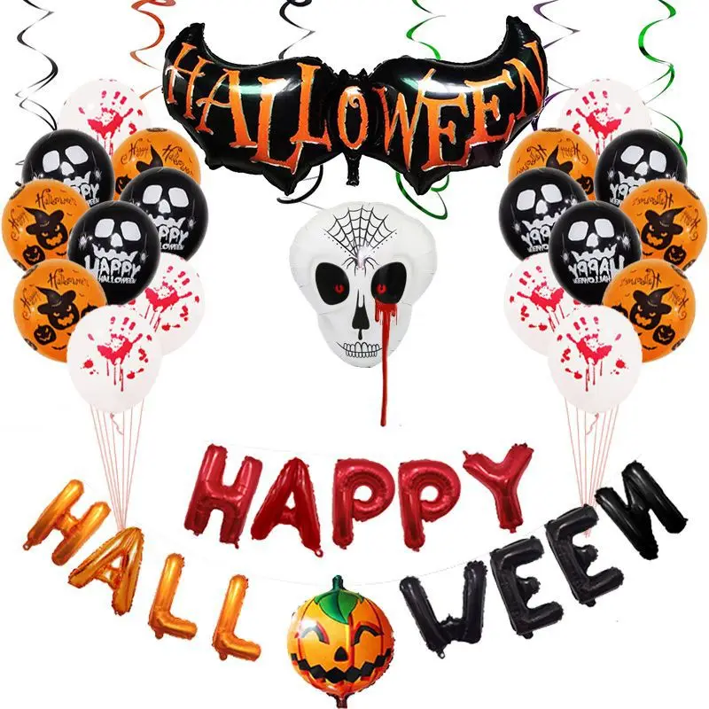 12 inch Halloween HAPPY BIRTHDAY Foil Balloons Happy Birthday Party Decoration Kids Pumpkin head skull Alphabet Air | Дом и сад