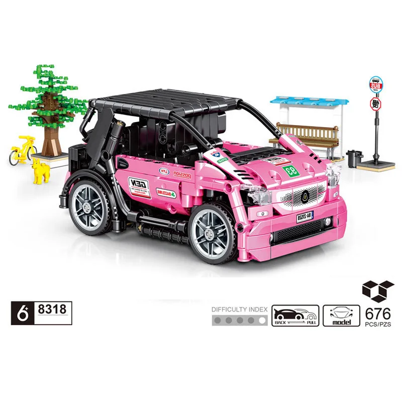 

Technical city vehicle benz smart fortwo building block pull back car bricks assemble model educational toys for kids gifts