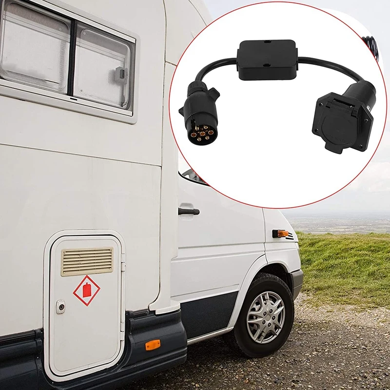 

Trailer Connector Light Cable Converter Adapter European 7-Pin to American 7-Pin Way Plug