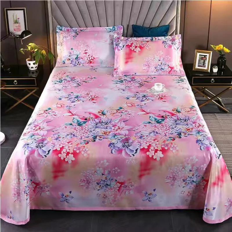 Черная решетка простыня с маленьким цветком из ледяного шелка наматрасник для