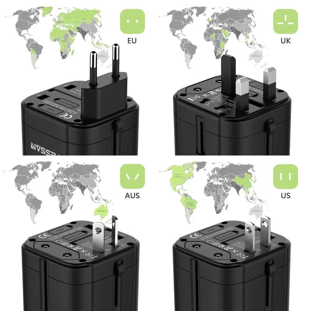 Дорожный переходник с 3 USB портами 1 неразъемным розеткой и запасным