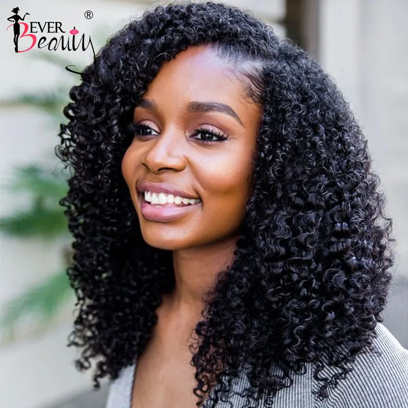 Mongolian 3B 3C Kinky Curly Wig U Part Wigs For Women Human Hair Afro Short Bob Cut Black Ever Beauty | Шиньоны и парики