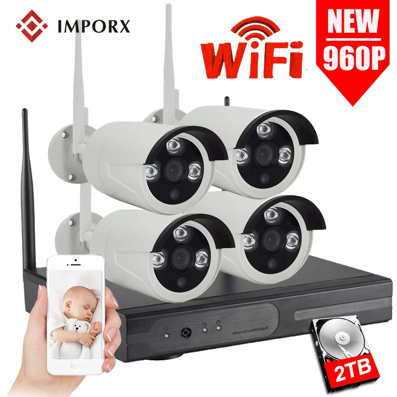 IMPORX 4CH 960P 1.3MP беспроводная wifi камера безопасности комплект системы уличная