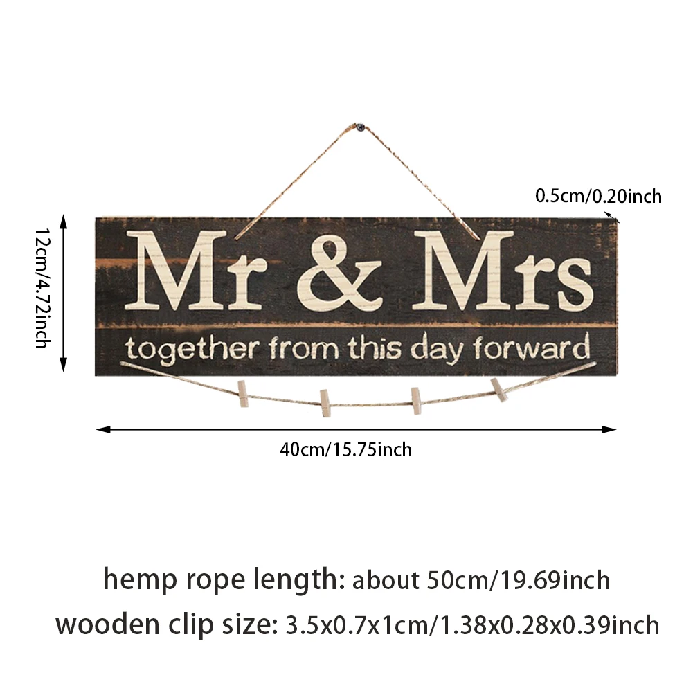 

Hanging Photo Display Decorative Board Frame Wooden DIY Pictures Holder Mr Mrs Sign With Clips Wall Photos Picture Holder Clip