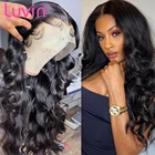 Luvin дешевые 250 плотность 30 дюймов 13х4 волнистые кружевные фронтальные парики бразильские человеческие волосы передний парик предварительно выщипывается для черной женщины