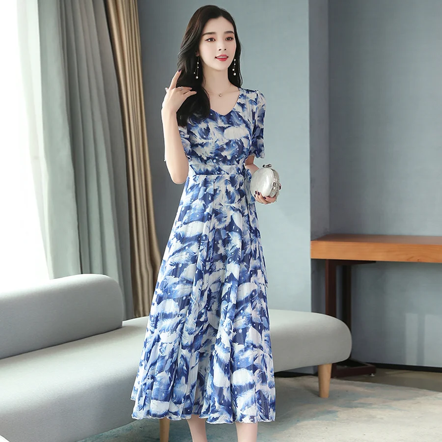 2020 весна лето пляжное шифоновое макси платье винтажное 4XL размера плюс с принтом