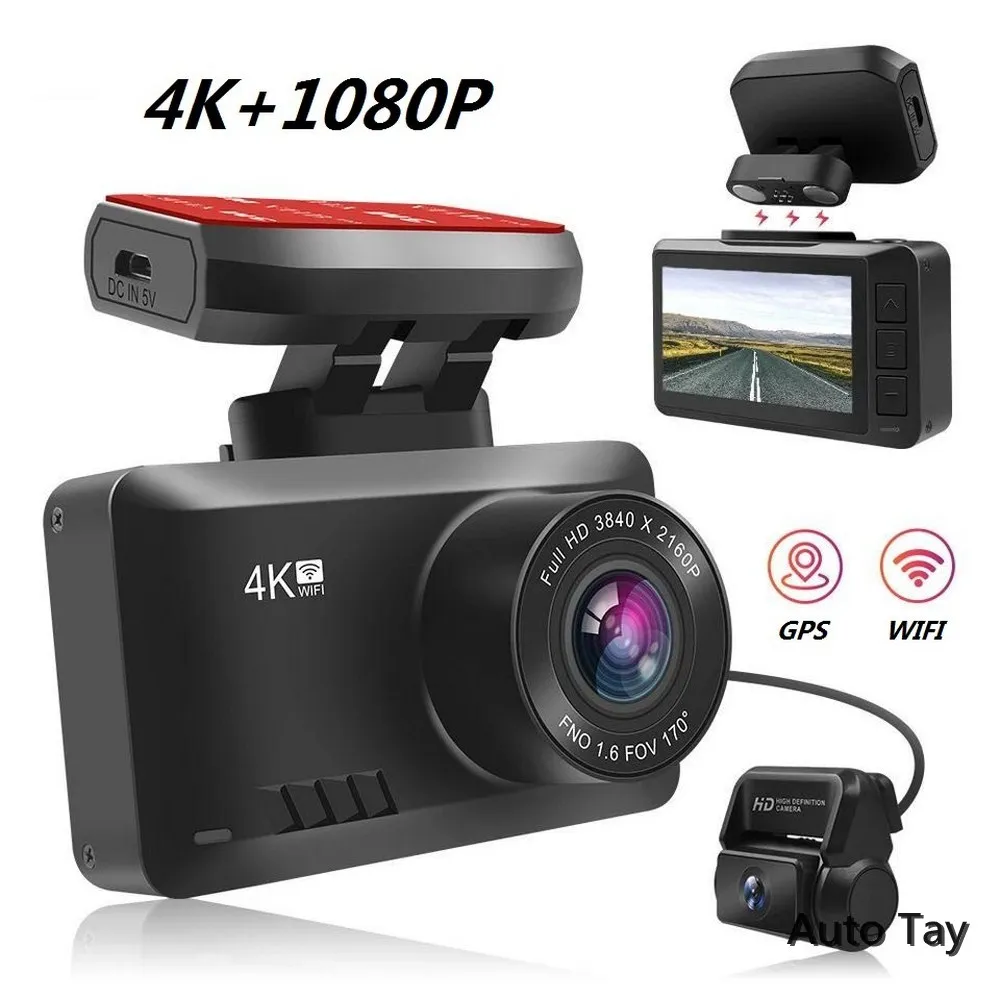 Автомобильный регистратор вождения Wifi GPS Ultra HD Real 4K 3840*2160P с двумя объективами DVR