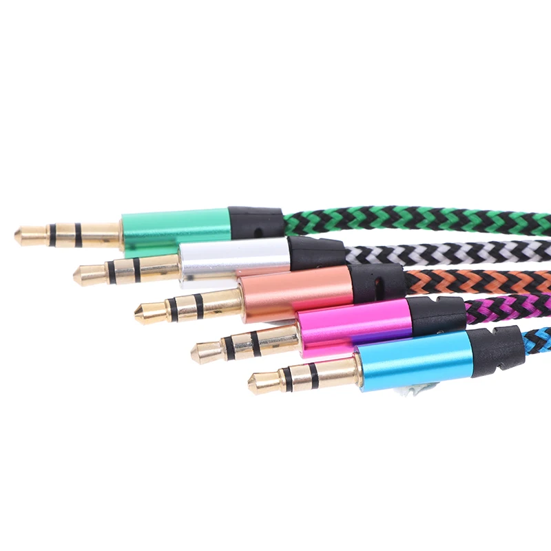 Кабель Aux с тканевым штекером 1 м аудиокабель золотым разъемом нейлоновым