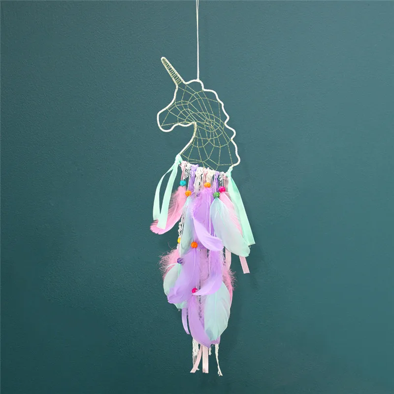 1PC Ins Creative Wildebeest Wind Chime Night Light Dream Catcher Wall Hanging Simple Girl Room Decoration Unicorn Small Pendant | Дом и сад