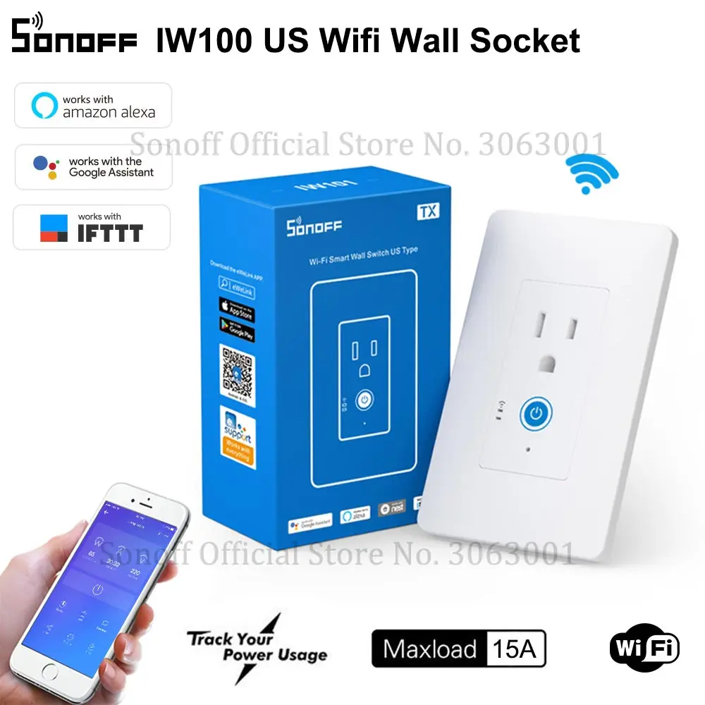 SONOFF IW100 US Wi-Fi розетка разъем 15A 1800 Вт умный контроль мощности настенный выключатель приложение голосовой LAN пульт дистанционного управления работает с Alexa
