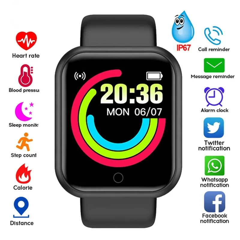 Y68 Smart Watch Men Women Smartwatch Heart Rate Blood Pressure Monitor Fitness Tracker Watch Smart B