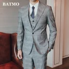 BATMO 2021 Новое поступление весенние клетчатые повседневные приталенные костюмы для мужчин, свадебное платье, пиджак + брюки + жилет, 6727