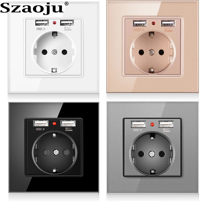 Розетка Szaoju настенная с двумя USB-портами и светодиодным индикатором 16 А 220 В