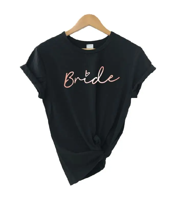 black rosegold BRIDE Девичник Команда Невесты футболки с сердцем отряд "невеста" Подружки невесты Свадебный Женский Топ тройник Мода хлопок короткий рукав Футболка хлопок - Цвет: black rosegold BRIDE