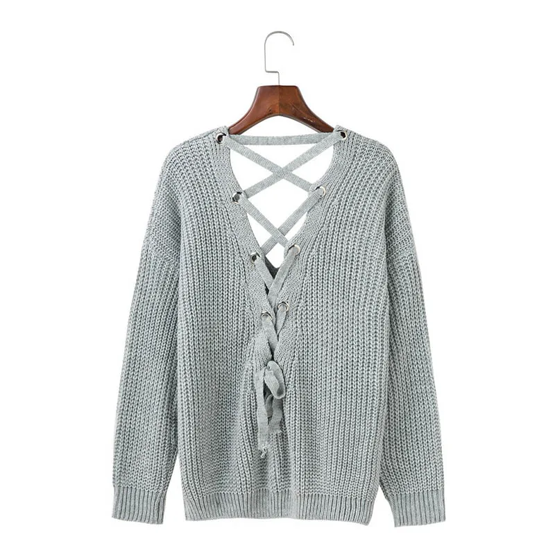 Осенне-зимний женский Повседневный сексуальный вязаный пуловер с открытой