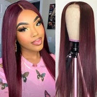 burgundy lace front wig human hair straight brazilian colored 99j transparent lace front wig 180 remy part lace wig black women