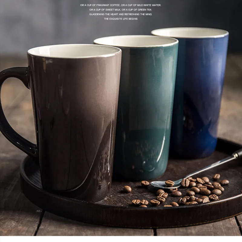 Цветная Керамическая кружка с градиентной глазурью кофейная чашка крышкой ложка