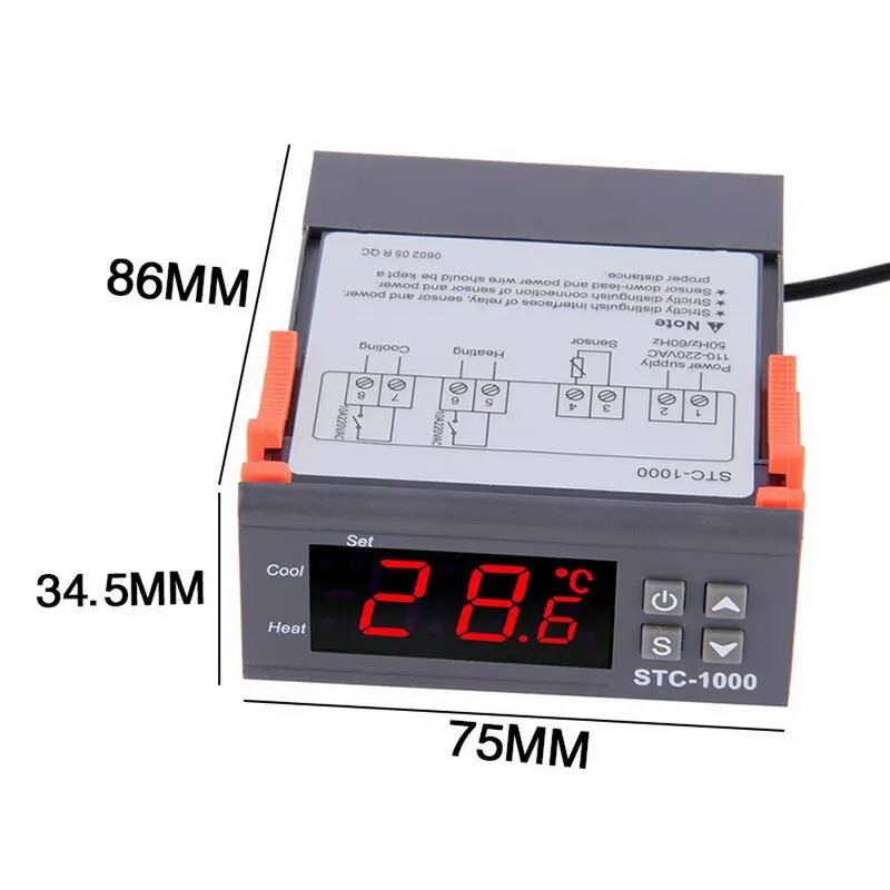 

Temperature Controller Digital Thermostat Thermoregulator Incubator Relay LED 10A Heating Cooling STC-1000 12V / 24V/110-220V