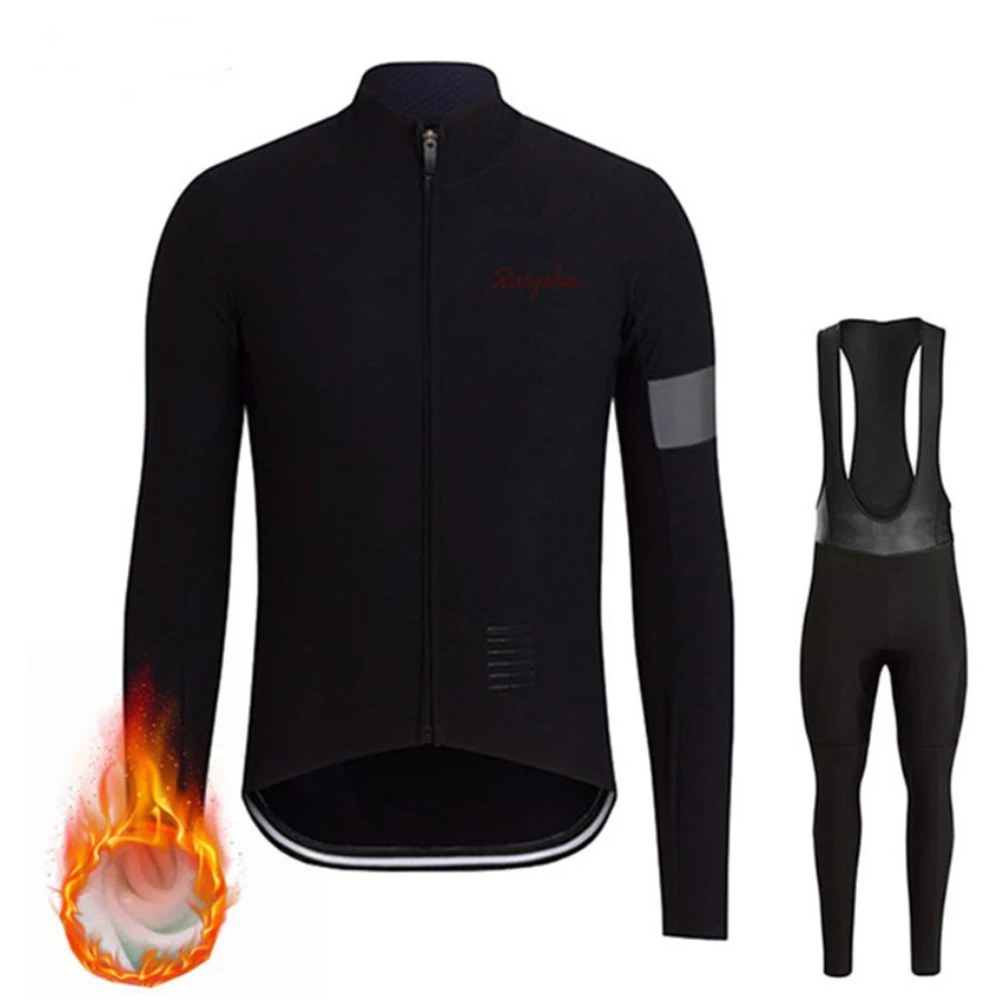 

Ralvpha 2020 Team Winter Thermal Fleece Mens Long Sleeve Cycling Jersey Set Maillot MTB Mountain CycleBike Clothing Suit