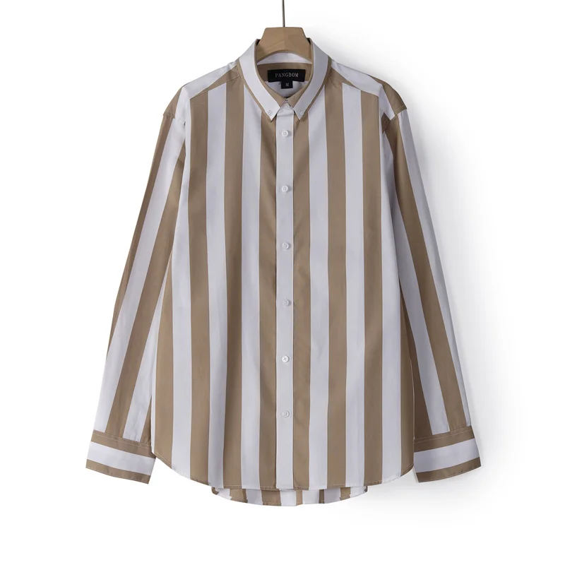 2021 Spring Summer Men Stripes Button Down Shirts Long Sleeve Tops Male Shirt Casual Business  Loose Oversize Cotton Fashion