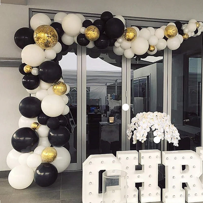 125 шт черный белый шар гирлянда арочный комплект DIY шары с золотыми конфетти фон